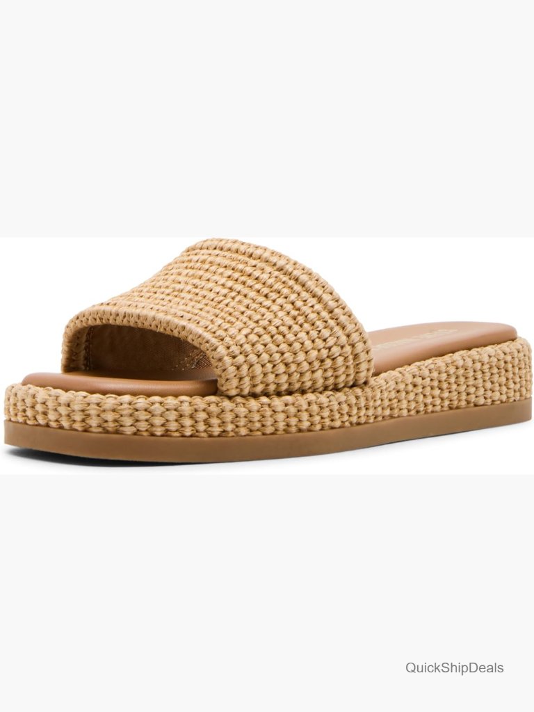 Round Toe Slide Sandals With 1.25 Inch Heel